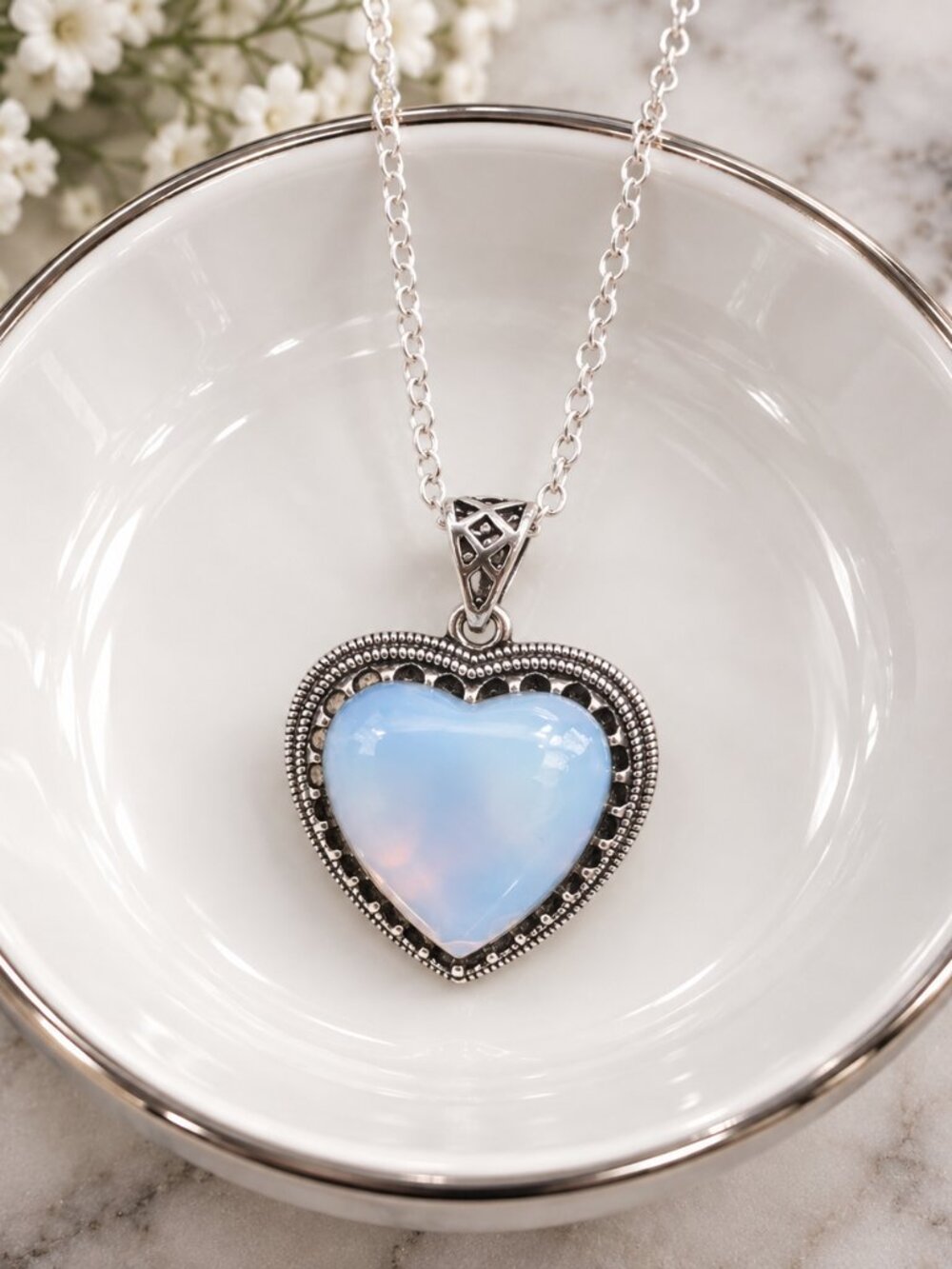 Opalite Heart Pendant Necklace